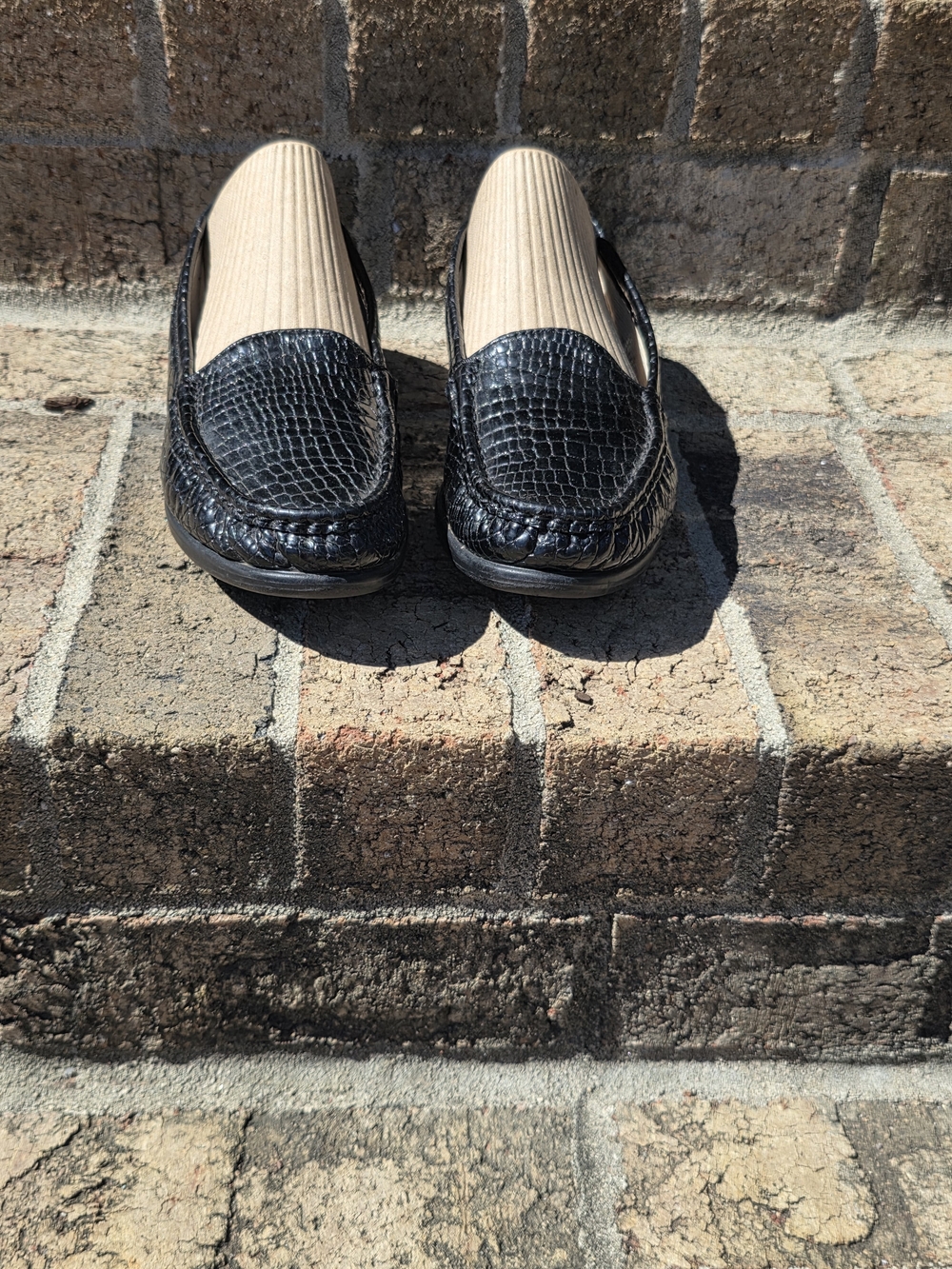 Black SAS Croc-Embossed Leather Loafers for Women